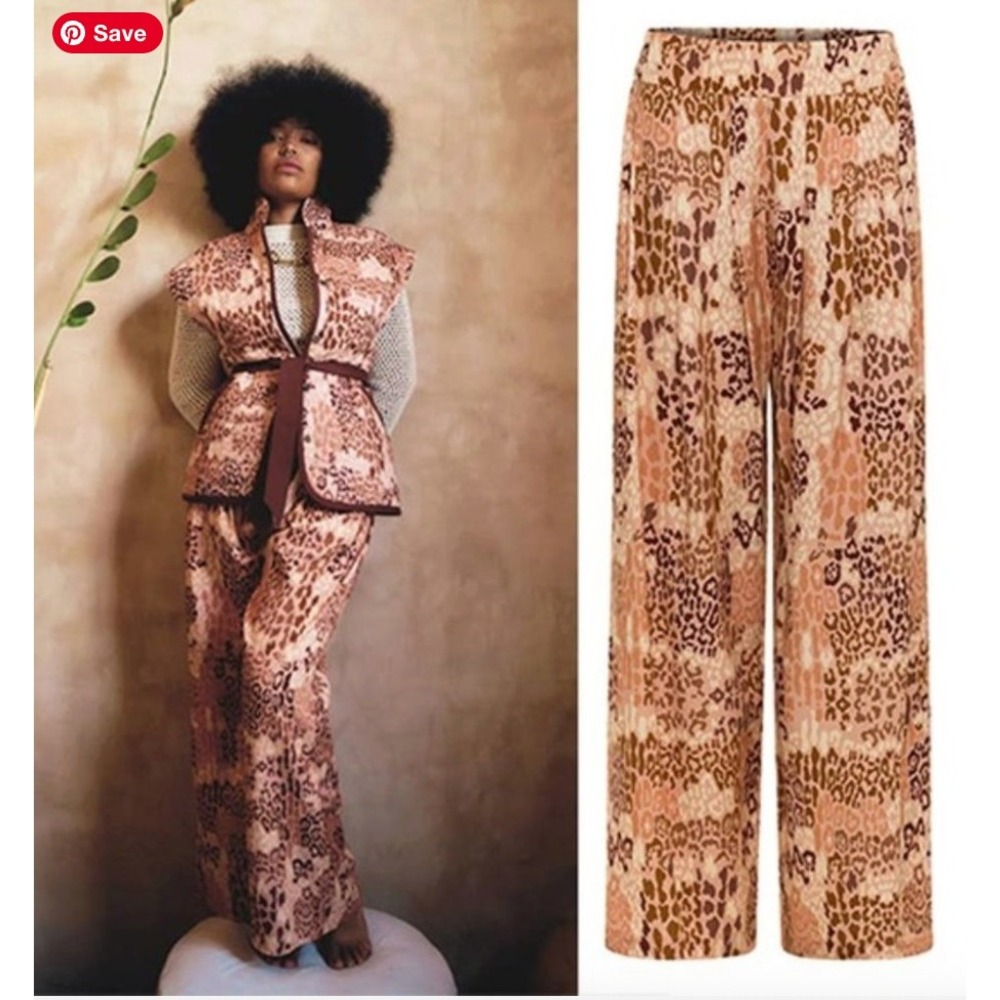 Carolina K Pink Leopard Wide Leg Palazzo Pants Size S‎ Resort Flowy Boho Luxury
